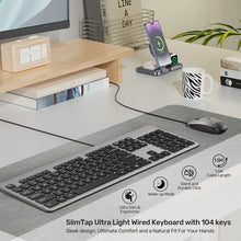 UNITEK T052AGY01-US SlimTap Ultra Light Wired Keyboard 104 Keys Space Grey USB-A Silent Ergonomic