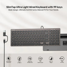 UNITEK T053AGY01-US SlimTap Ultra Light Wired Keyboard 99 Keys Space Grey USB-C/USB-A Silent Ergonomic