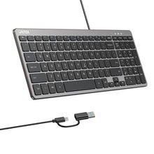 UNITEK T053AGY01-US SlimTap Ultra Light Wired Keyboard 99 Keys Space Grey USB-C/USB-A Silent Ergonomic