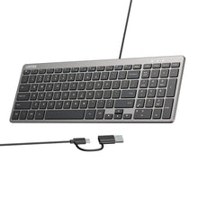 UNITEK T053AGY01-US SlimTap Ultra Light Wired Keyboard 99 Keys Space Grey USB-C/USB-A Silent Ergonomic
