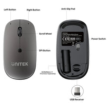 UNITEK T060AGY01 SlimTrack 2.4GHz Wireless Optical Mouse 1600 DPI Silent 10m