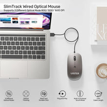 UNITEK T060BGY01 SlimTrack Wired Optical Mouse 1600 DPI Silent USB-A for Laptop PC