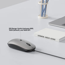 UNITEK T060BGY01 SlimTrack Wired Optical Mouse 1600 DPI Silent USB-A for Laptop PC