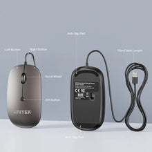 UNITEK T060BGY01 SlimTrack Wired Optical Mouse 1600 DPI Silent USB-A for Laptop PC