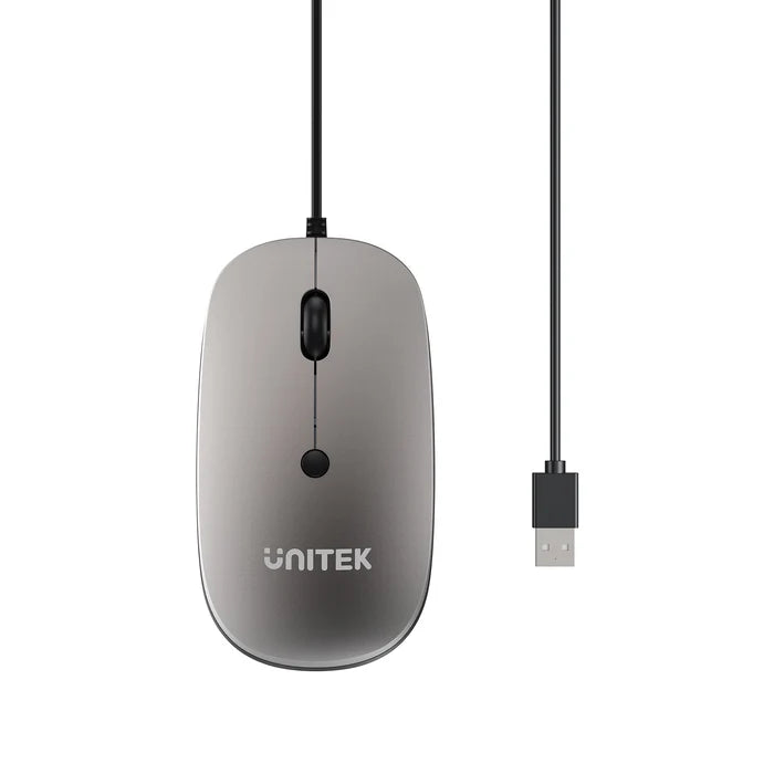 UNITEK T060BGY01 SlimTrack Wired Optical Mouse 1600 DPI Silent USB-A for Laptop PC