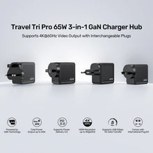 UNITEK P1242ABK01 Travel Tri Pro 65W GaN Charger Hub 3-in-1 USB-C 60W USB-A 5W HDMI 4K@60Hz Global Plugs