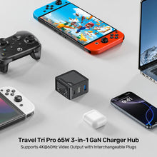UNITEK P1242ABK01 Travel Tri Pro 65W GaN Charger Hub 3-in-1 USB-C 60W USB-A 5W HDMI 4K@60Hz Global Plugs