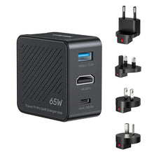 UNITEK P1242ABK01 Travel Tri Pro 65W GaN Charger Hub 3-in-1 USB-C 60W USB-A 5W HDMI 4K@60Hz Global Plugs
