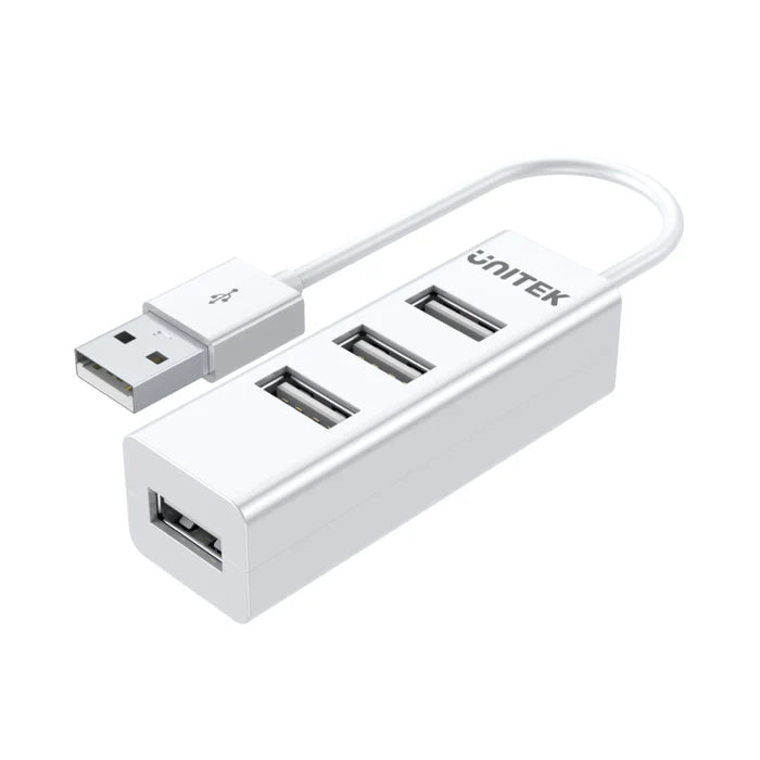 UNITEK Y-2146 4-Port USB 2.0 Hub 480Mbps White Plug and Play for Laptop Desktop