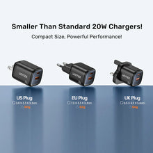 UNITEK P1128ABK01-EU ZENO 20W GaN Dual-Port Wall Charger 20W USB-C 18W USB-A PD3.0 QC3.0 EU Plug