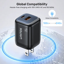 UNITEK P1128ABK01-EU ZENO 20W GaN Dual-Port Wall Charger 20W USB-C 18W USB-A PD3.0 QC3.0 EU Plug