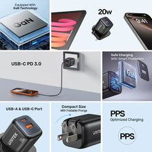 UNITEK P1128ABK01-EU ZENO 20W GaN Dual-Port Wall Charger 20W USB-C 18W USB-A PD3.0 QC3.0 EU Plug