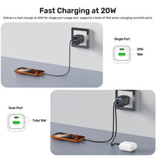 UNITEK P1128ABK01-EU ZENO 20W GaN Dual-Port Wall Charger 20W USB-C 18W USB-A PD3.0 QC3.0 EU Plug