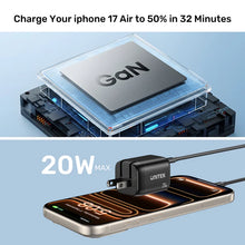 UNITEK P1128ABK01-EU ZENO 20W GaN Dual-Port Wall Charger 20W USB-C 18W USB-A PD3.0 QC3.0 EU Plug