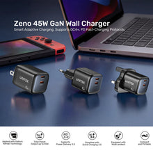 UNITEK P1129ABK01-EU ZENO 45W GaN Dual USB-C Wall Charger PD3.0 QC4+ SFC2.0 EU Plug Black