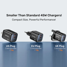 UNITEK P1129ABK01-EU ZENO 45W GaN Dual USB-C Wall Charger PD3.0 QC4+ SFC2.0 EU Plug Black