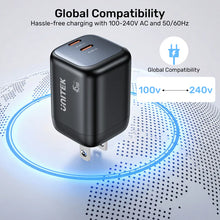 UNITEK P1129ABK01-EU ZENO 45W GaN Dual USB-C Wall Charger PD3.0 QC4+ SFC2.0 EU Plug Black