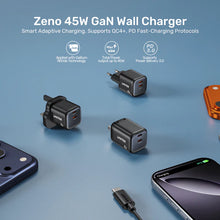 UNITEK P1129ABK01-EU ZENO 45W GaN Dual USB-C Wall Charger PD3.0 QC4+ SFC2.0 EU Plug Black