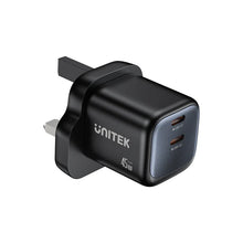 UNITEK P1129ABK01-EU ZENO 45W GaN Dual USB-C Wall Charger PD3.0 QC4+ SFC2.0 EU Plug Black