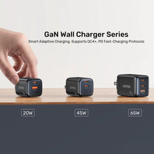 UNITEK P1130ABK01-EU ZENO 65W GaN 3-Port Wall Charger 2xUSB-C 1xUSB-A PD3.0 SFC2.0 QC3.0 EU Plug Black
