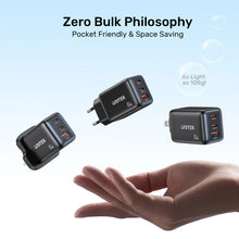 UNITEK P1130ABK01-EU ZENO 65W GaN 3-Port Wall Charger 2xUSB-C 1xUSB-A PD3.0 SFC2.0 QC3.0 EU Plug Black