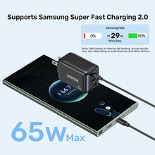 UNITEK P1130ABK01-EU ZENO 65W GaN 3-Port Wall Charger 2xUSB-C 1xUSB-A PD3.0 SFC2.0 QC3.0 EU Plug Black