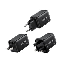 UNITEK P1130ABK01-EU ZENO 65W GaN 3-Port Wall Charger 2xUSB-C 1xUSB-A PD3.0 SFC2.0 QC3.0 EU Plug Black