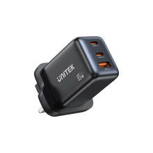 UNITEK P1130ABK01-EU ZENO 65W GaN 3-Port Wall Charger 2xUSB-C 1xUSB-A PD3.0 SFC2.0 QC3.0 EU Plug Black