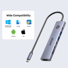 UNITEK H1124AGY01 uHUB S7 Pro 7-in-1 USB-C Hub 4K@60Hz HDMI 5Gbps Data SD/microSD 100W PD Screen On/Off