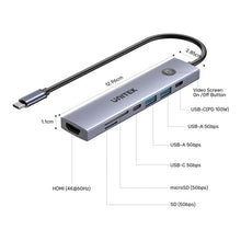 UNITEK H1124AGY01 uHUB S7 Pro 7-in-1 USB-C Hub 4K@60Hz HDMI 5Gbps Data SD/microSD 100W PD Screen On/Off