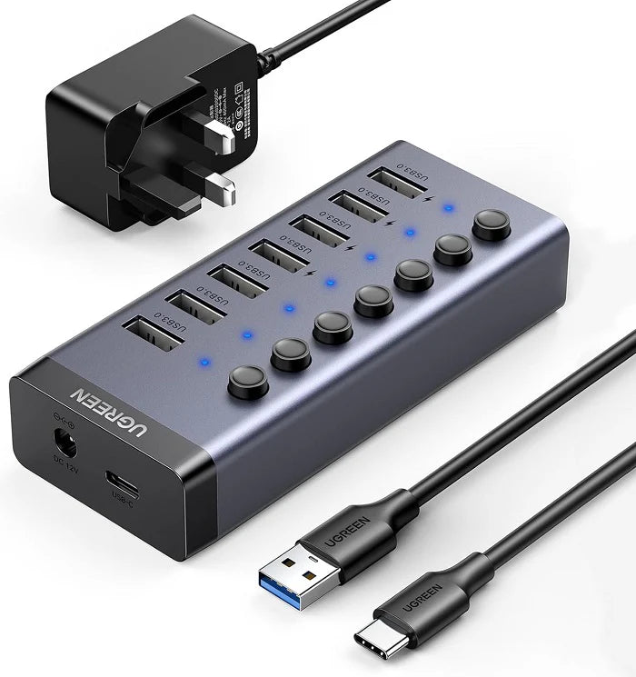 UGREEN 90306 Powered USB 3.0 Hub 7 Data Ports 4 Smart Charging Ports 5Gbps for Laptop PC