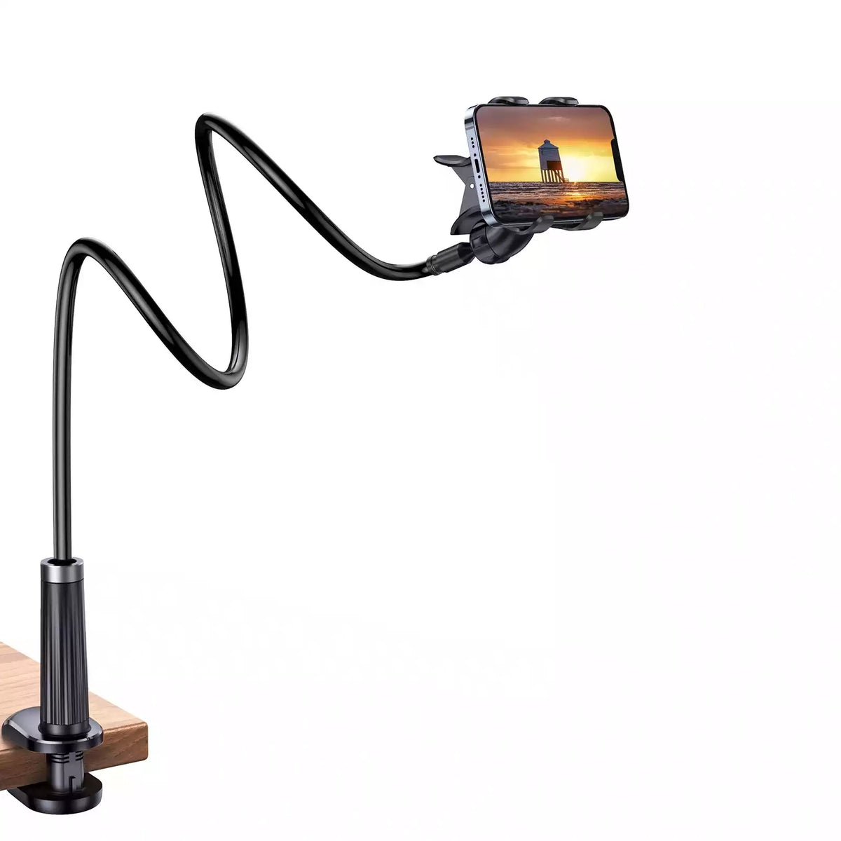 UGREEN 80906 Gooseneck Phone Holder for Desk and Bed Flexible Clamp Mount Black