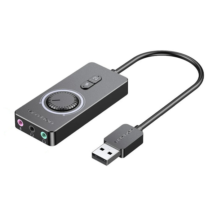 Vention CDRBB USB 2.0 External Stereo Sound Adapter Card | 1-Meter | Volume Control | LED Indicator | 3.5mm 3-in-1 Audio | SSS1629A5 Chip | PC, Laptop, PS4