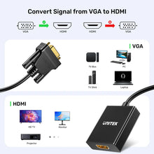 UNITEK VGA to HDMI Adapter 1080P with Audio Cable for PC Laptop to TV Monitor Projector