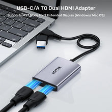 UNITEK V1427A01 USB-C USB-A to Dual HDMI Adapter 1080P 60Hz for Windows Mac MST Dual Monitor