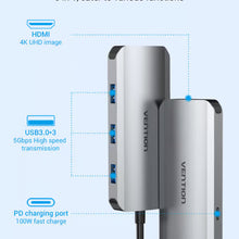 VENTION TODHB Multi-Function USB-C 5-in-1 Docking Station Aluminum Alloy Type | HDMI, USB-A, USB-C PD, Ethernet, SD/TF, Audio | 4K UHD | Plug & Play