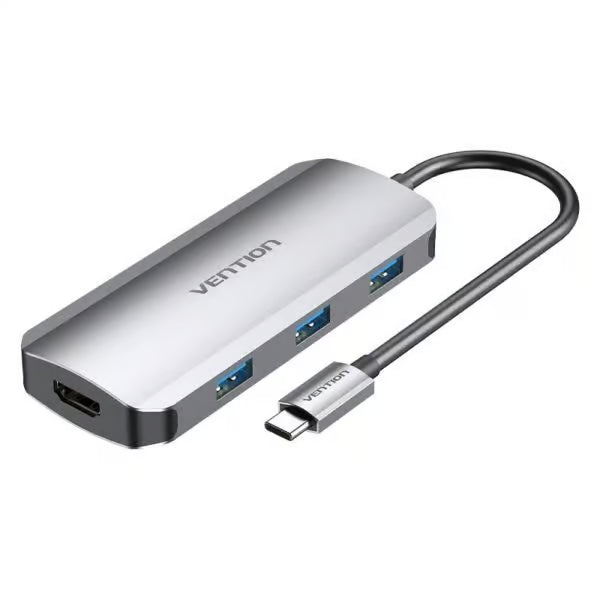 VENTION TODHB Multi-Function USB-C 5-in-1 Docking Station Aluminum Alloy Type | HDMI, USB-A, USB-C PD, Ethernet, SD/TF, Audio | 4K UHD | Plug & Play