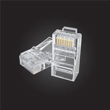 UNITEK Y-OT19TP CAT6 RJ45 Connectors 100-Pack 8P8C Gold-Plated 3-Prong Pass-Through for Solid Wire