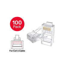 UNITEK Y-OT19TP CAT6 RJ45 Connectors 100-Pack 8P8C Gold-Plated 3-Prong Pass-Through for Solid Wire