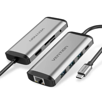 VENTION TGNHB 6-in-1 USB-C 3.2 Gen1 Docking Station | 4K@60Hz HDMI | 100W PD Charging | 5Gbps USB 3.0 | Gigabit Ethernet | MacBook Pro, Dell XPS, iPad Pro, Galaxy S24