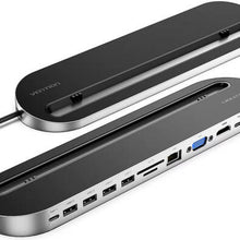 VENTION THEBC 12-in-1 Type-C Docking Station Metal Black | 4K@30Hz HDMI & DP | 5Gbps USB | Gigabit Ethernet | 100W PD | SD/TF | VGA | Audio