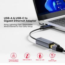 UNITEK Y-3465A USB-C to Gigabit Ethernet Adapter 5Gbps 1000Mbps RJ45 for Laptop Mac Windows Plug and Play