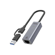 UNITEK Y-3465A USB-C to Gigabit Ethernet Adapter 5Gbps 1000Mbps RJ45 for Laptop Mac Windows Plug and Play